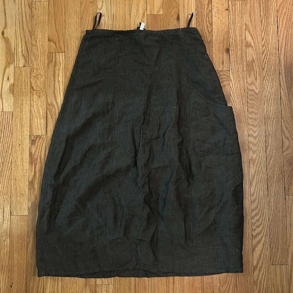Eileen Fisher sz S skirt asymmetric brown linen viscose one pocket VGUC